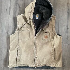 Carhartt Gravel Washed Sandstone Sherpa-lined Hooded Work Vest
